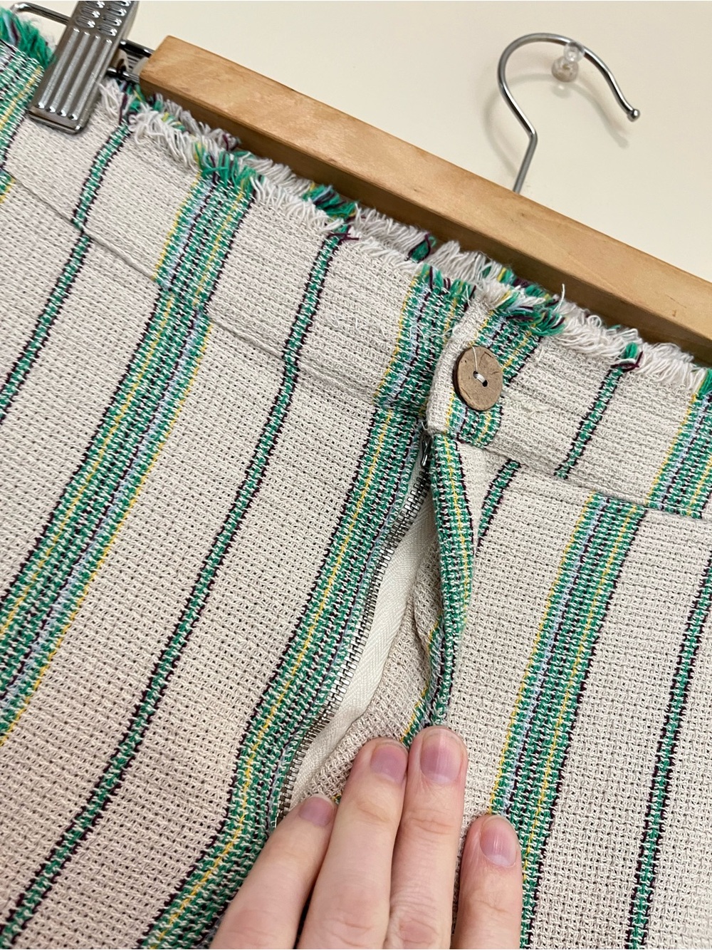 Zara Beth Pant - Cream Pants with Green Vertical Stripes - Picture 4 of 16